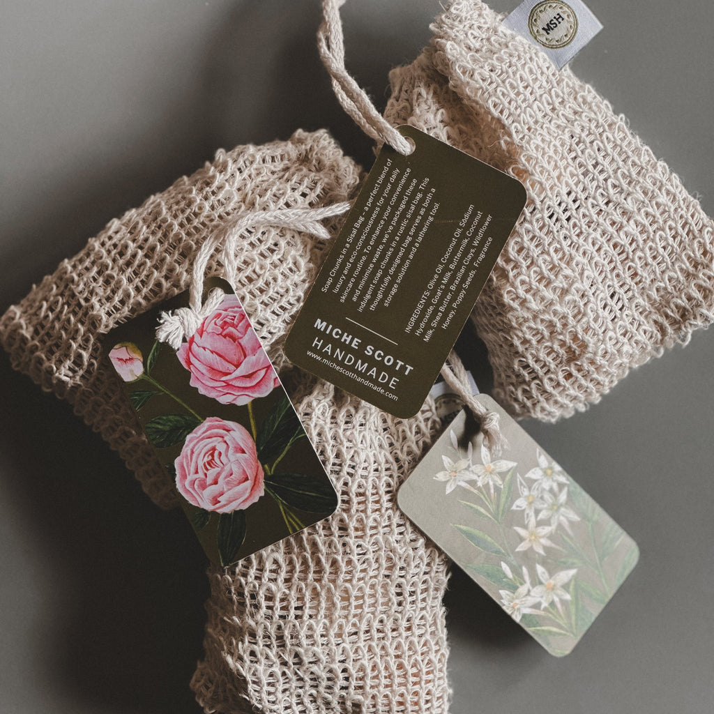 Handmade soap mini bar in a natural sisal bag