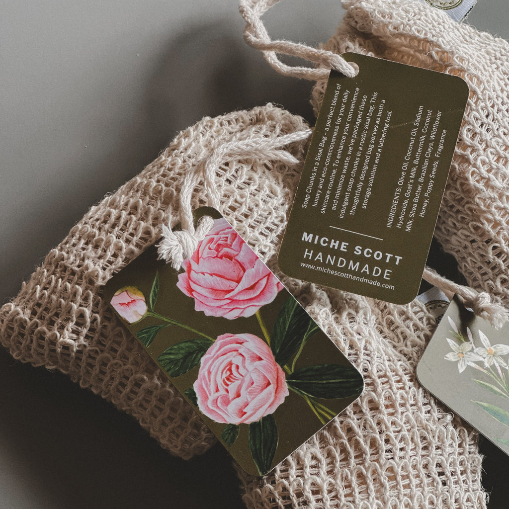 Handmade soap mini bar in a natural sisal bag